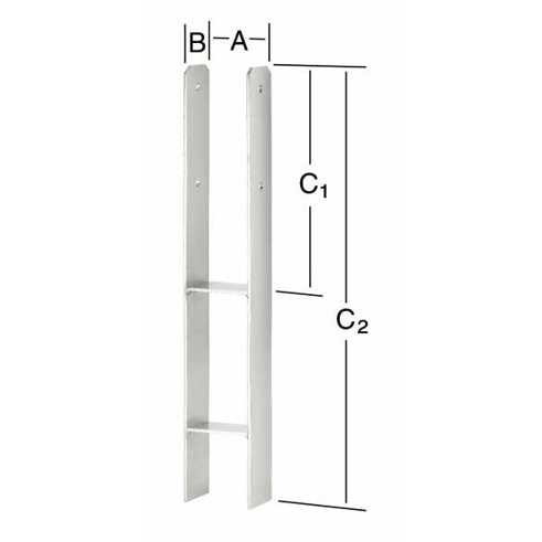 H-Pfostenanker Edelstahl V2A - 91 x 60 x 600 mm - CE-zertifiziert