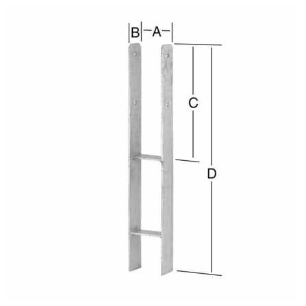 H-Pfostenanker Stahl feuerverzinkt 101 x 60 x 600 mm | CE