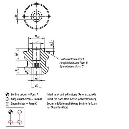 Spannbolzen Unilock 80mm - D1: M12, SW: 10, Form: C, Einsatzstahl