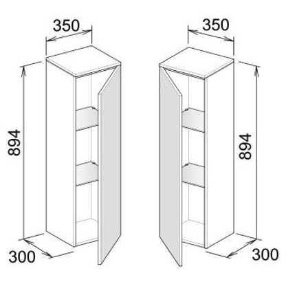 Badmöbel Mittelschrank KE EDITION 400 - T-Anschnitt links, 350x894x300mm, Pet