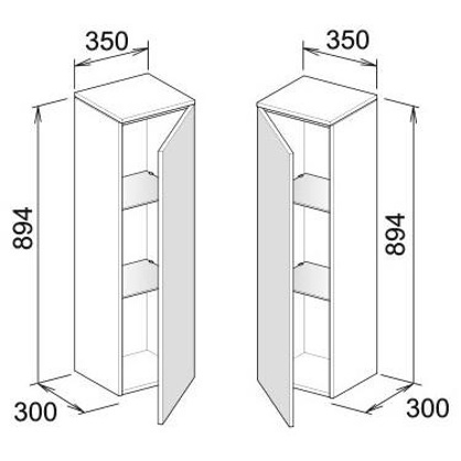 KE Mittelschrank EDITION 400 - 350x894x300mm - T-Ansicht - weiß - 31720380002