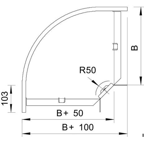 90° Horizontalbogen mit Winkelverbinder 60x200 - Bandverzinkt