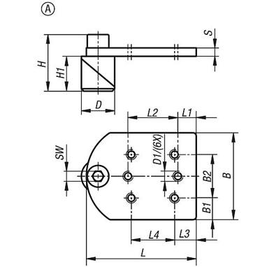 Spannbolzen mit Adapterplatte - Durchmesser: 28mm, Länge: 66mm, Breite: 52mm, Form A, Material: Stahl brüniert, Komponente: Stahl brüniert