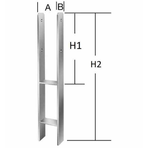 H-Pfostenanker 121 x 60 x 600 mm, 5 mm Dicke