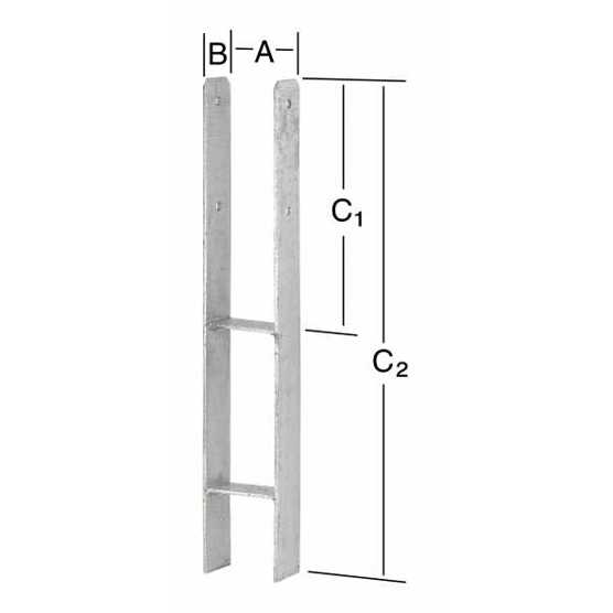 H-Pfostenanker aus feuerverzinktem Stahl | 116 x 60 x 600 mm | CE-zertifiziert