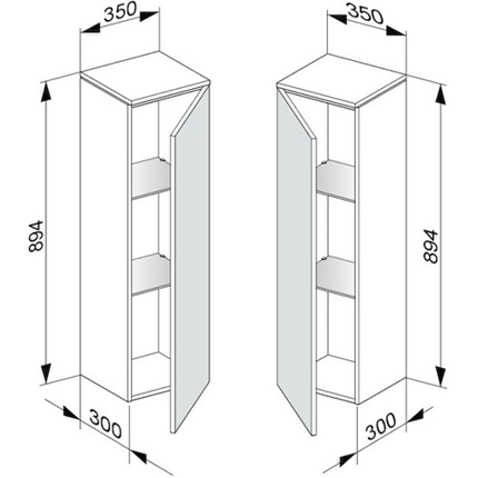 KE Mittelschrank EDITION 400 - 350x894x300mm - T-Ansatz links - Glanz Weiß - Artikelnummer 31720750001