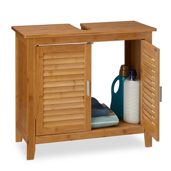 Eleganter Waschbeckenunterschrank Lamell in Natur - 67x60x30 cm (BHT)