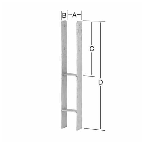 H-Pfostenanker Stahl feuerverzinkt 91 x 60 x 600 mm | CE-zertifiziert