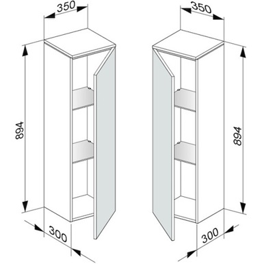 KE Mittelschrank EDITION 400 - 350x894x300mm, T-Ansicht links, Glanzweiss, Artikel-Nr. 31720270001