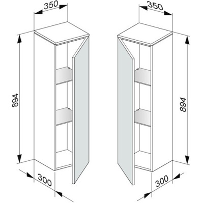 KE Mittelschrank Edition 400 - T-Ansicht links - Hochglanz - 350x894x300mm - Artikelnummer: 31720840001