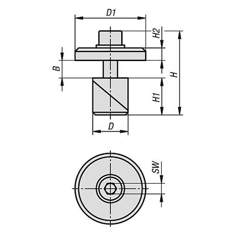 Spannbolzen mit Scheibe - D=16mm, H=48mm - Stahl brüniert