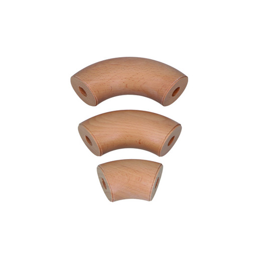 Handlaufbogen aus gedämpfter Buche - 2 Holzdübel - Ø 42mm - Radius 100mm - 90° Winkel - roh & geschliffen