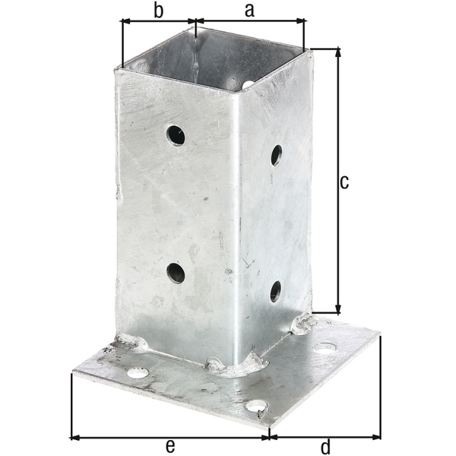 Feuerverzinkte Aufschraubhülse für Vierkantholzpfosten – 71 mm mit Platte 114x114 mm