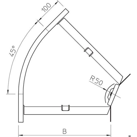 Bogen 45° Horizontal mit Winkelverbinder 60x200 - Stahl bandverzinkt