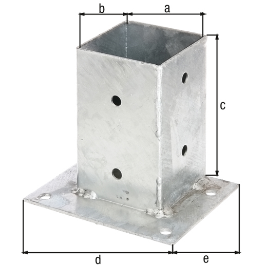 Feuerverzinkte Aufschraubhülse für Vierkantholzpfosten - 91 mm, Platte 163x134 mm