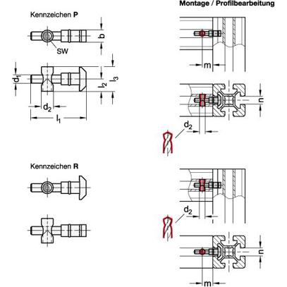 Schnellspannverbinder aus Stahl für Aluprofile – Montagebolzen für b-Baukasten