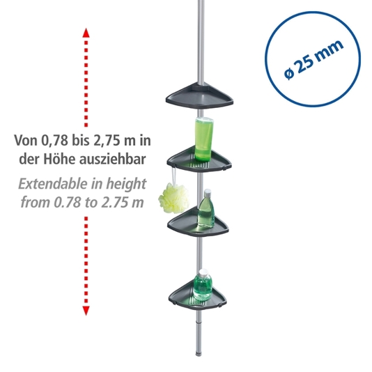 WENKO Teleskop Duschecke Compact in Silber - Mit 4 Ablagen für Optimalen Stauraum im Bad