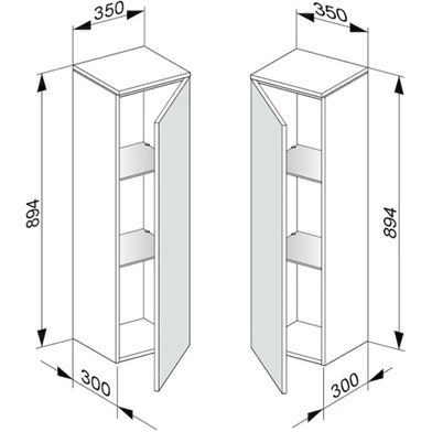 KE Mittelschrank EDITION 400 - 350x894x300mm - T-Ansicht links - hochglanz - Tür Kunststoff - Artikel-Nr. 31720820001